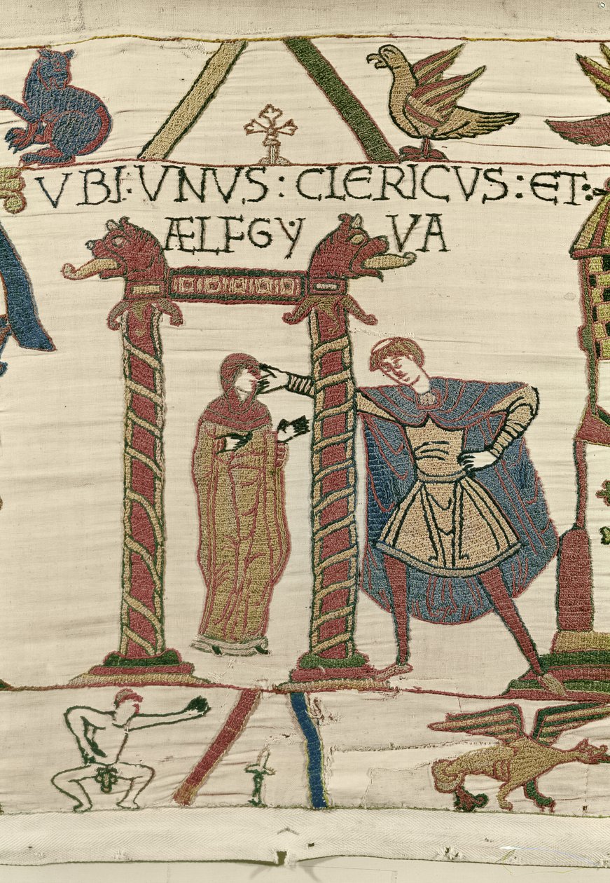 Aelfgyva papin kanssa, Bayeux Tapestry (villakirjonta pellavalle) tekijältä Unbekannt