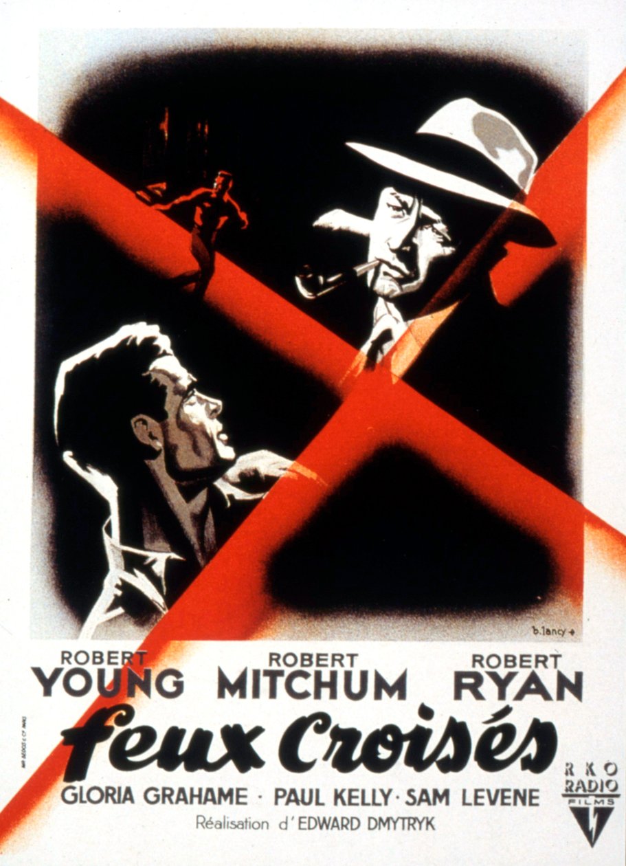 Crossfire-elokuvajuliste, Edward dMytryk Robert Youngin Robert Mitchumin ja Robert Ryanin kanssa 1947 tekijältä Unbekannt