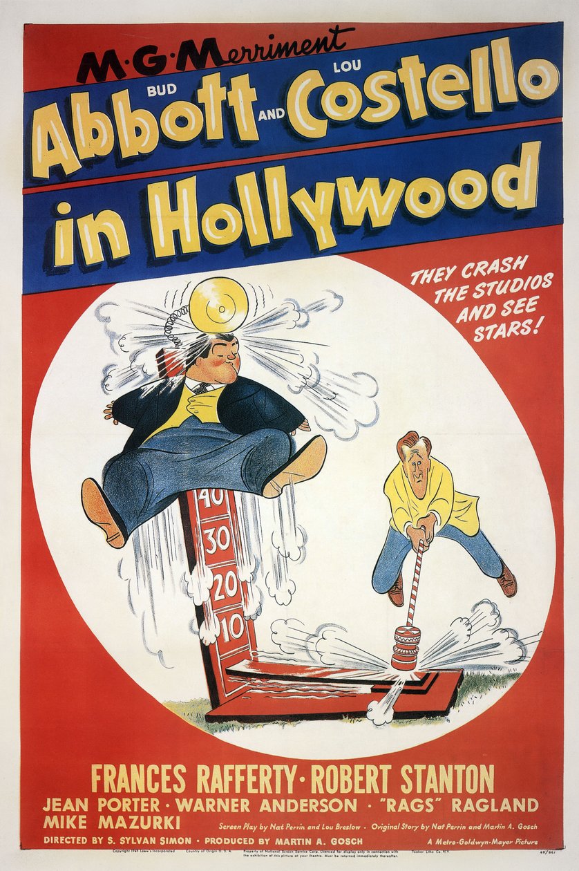 SYLVANSIMONin juliste elokuvasta Deux nigauds a Hollywood, ABBOTT JA COSTELLO HOLLYWOODISSA Bud Abbottin ja Lou Costellon kanssa 1945 tekijältä Unbekannt