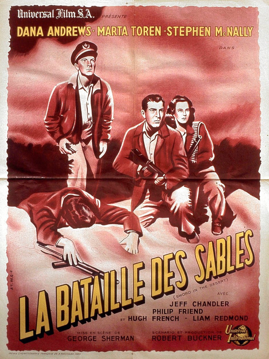 GeorgeShermanin elokuvan Battle of the Sands juliste Dana Andrews Marta Torenin ja Stephen Mc Nallyn kanssa 1949 tekijältä Unbekannt
