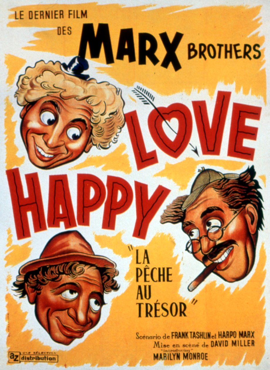 Juliste elokuvasta Treasure Fishing, LOVE HAPPY, kirjoittanut DAVIDMILLER Marx-veljesten kanssa 1949 tekijältä Unbekannt