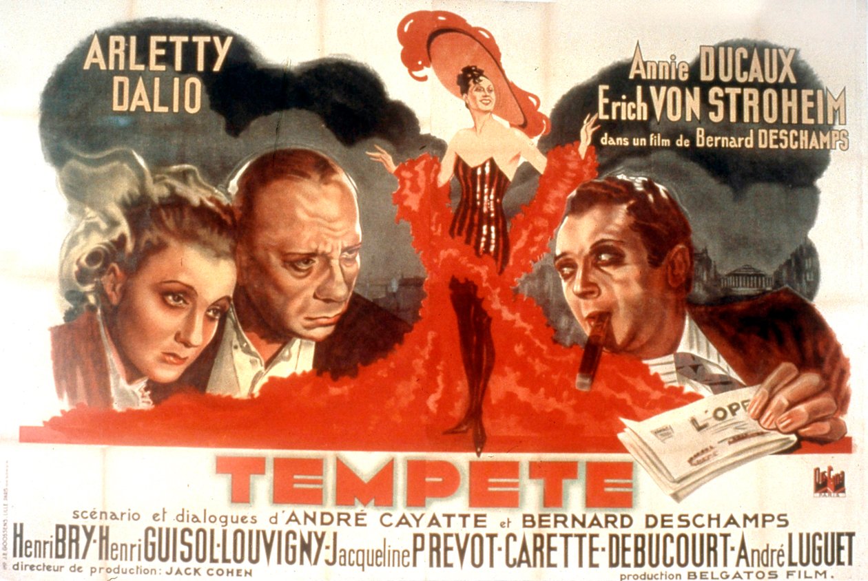 Juliste Bernard Deschampsin elokuvalle Tempete sekä Arletty Marcel Dalio Annie Ducaux ja Erich Von Stroheim 1940 tekijältä Unbekannt