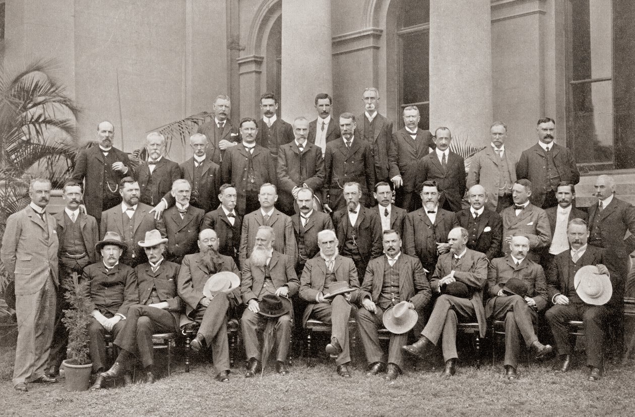 Vuoden 1908 läheisemmän liiton yleissopimuksen afrikkalaiset siirtomaajäsenet, jotka saavuttivat ehdot, joiden seurauksena Britannian parlamentti hyväksyi Etelä-Afrikan vuoden 1909 lain. tekijältä Josef Eberz