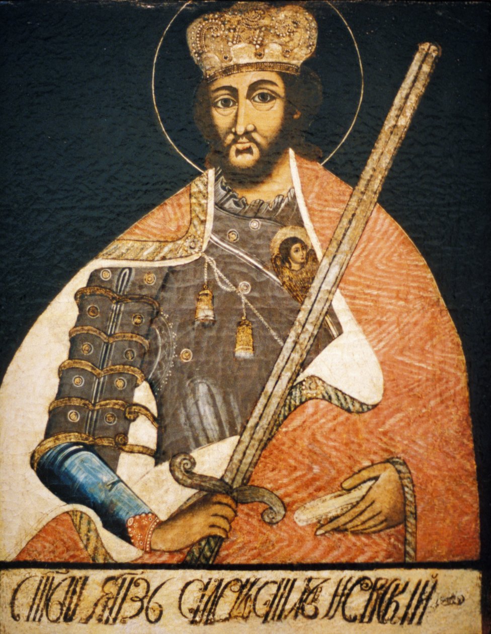 Aleksanteri Nevski Kuvasi soturipyhimyksen tuntemattoman taiteilijan 1700-luvun alun muotokuvassa. Ilmoita hänen historiansa museo Moskovassa. tekijältä Unbekannter Künstler