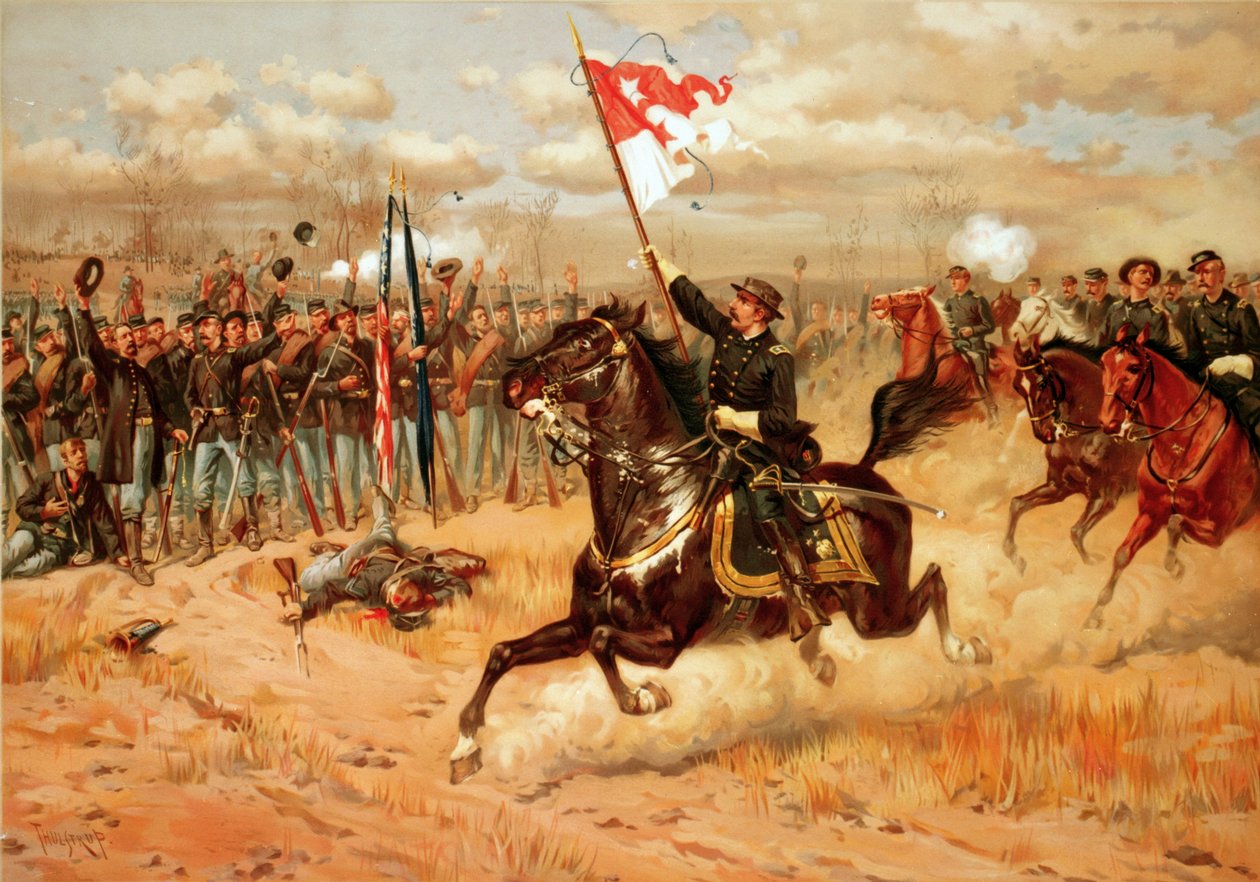 Amerikan sisällissota 1861-1865: Sheridanin ratsastus. Opequonin taistelu, jota kutsutaan myös Winchesterin kolmanneksi taisteluksi. tekijältä Unbekannter Künstler