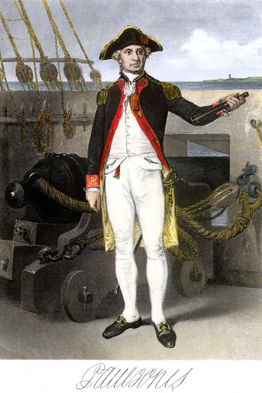 Amerikan laivasto: John Paul Jones (1747-1791) merimies ja Amerikan yhdysvaltojen itsenäisyyssodan sankari. Värikaiverrus ja allekirjoitus. tekijältä Unbekannter Künstler