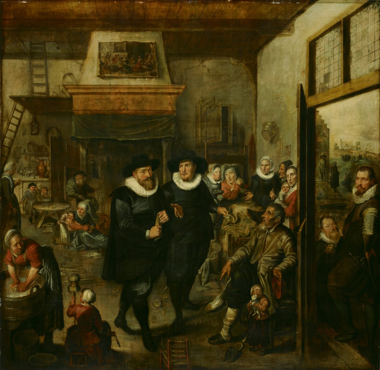 Almoner ja poliisikersantti vierailevat köyhässä perheessä, 1625-1630 tekijältä Unbekannt