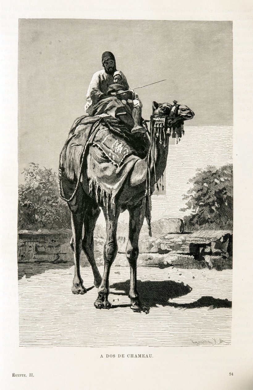 Egyptiläinen ja hänen lapsensa kamelin selässä - kuva Egyptin atlasesta tekijältä Unknown