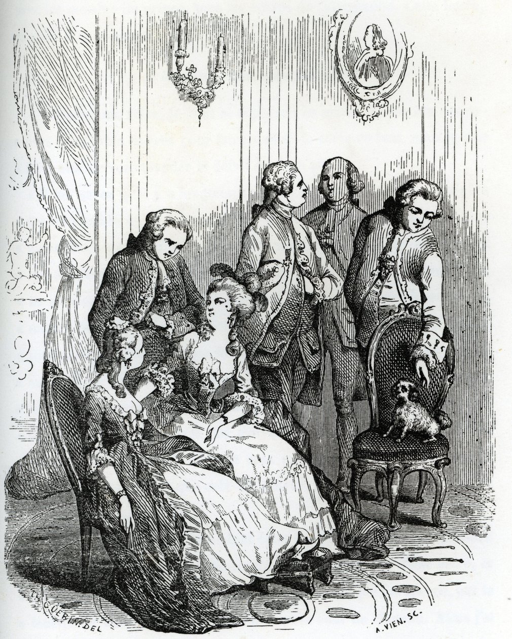 Ilta Vaux-le-Vicomten linnassa kuningas Ludvig XV:n (1710-1774) aikana. 1800-luku (kaiverrus Le Francois