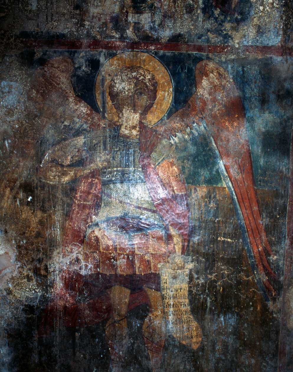 Enkeli, fresko bysanttilaisessa Agios Constantinoksen ja Agia Elenin kirkossa, Voukolies, Kreeta, Kreikka (kuva) tekijältä J.B. and Brown J. Rowbotham