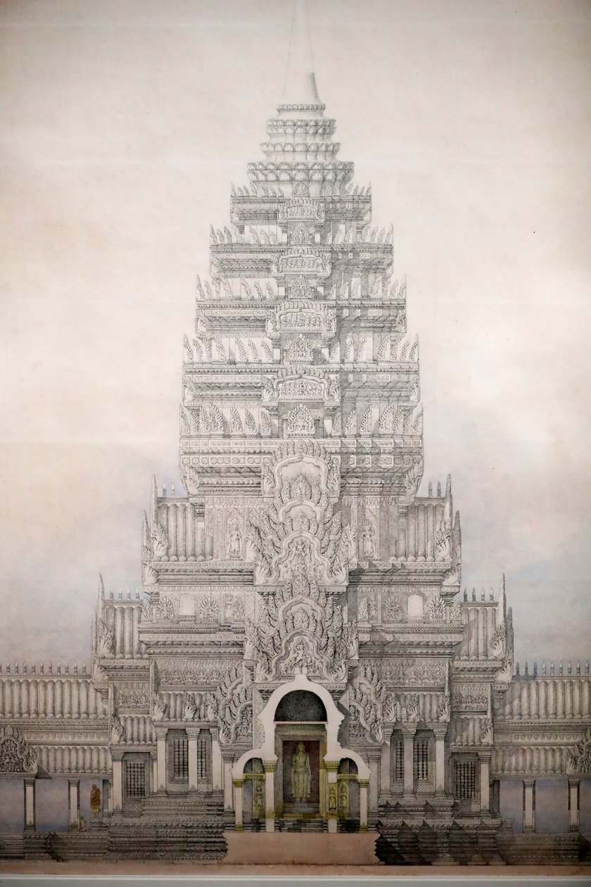 Aasian sivilisaatioiden museo, Angkor, Kambodžan pyhään kaupunkiin tutustuminen, Etunäkymä ANgkor watin kolmesta ensimmäisestä kotelosta, Louis Delaporte, Kambodža tekijältä Unbekannt
