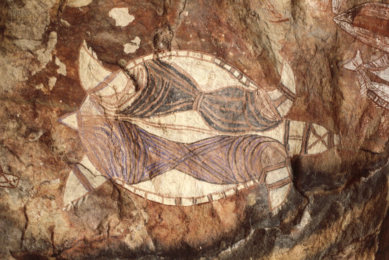 Australia, Northern Territory, Arnhem Land, Kakadun kansallispuisto, Nourlangie Rock, aboriginaalien kalliomaalauksia tekijältä William M. Timlin