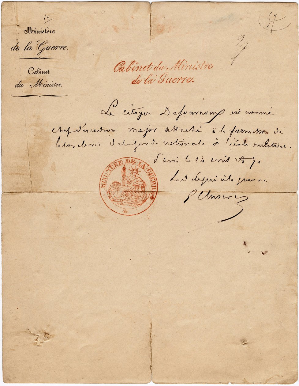 Sodan edustajan Gustave Paul Cluseretin nimikirjoituskirje Pariisin kommuunin alaisuudessa. Himmeä. 10,7x6,8 cm 1871 tekijältä Unbekannt
