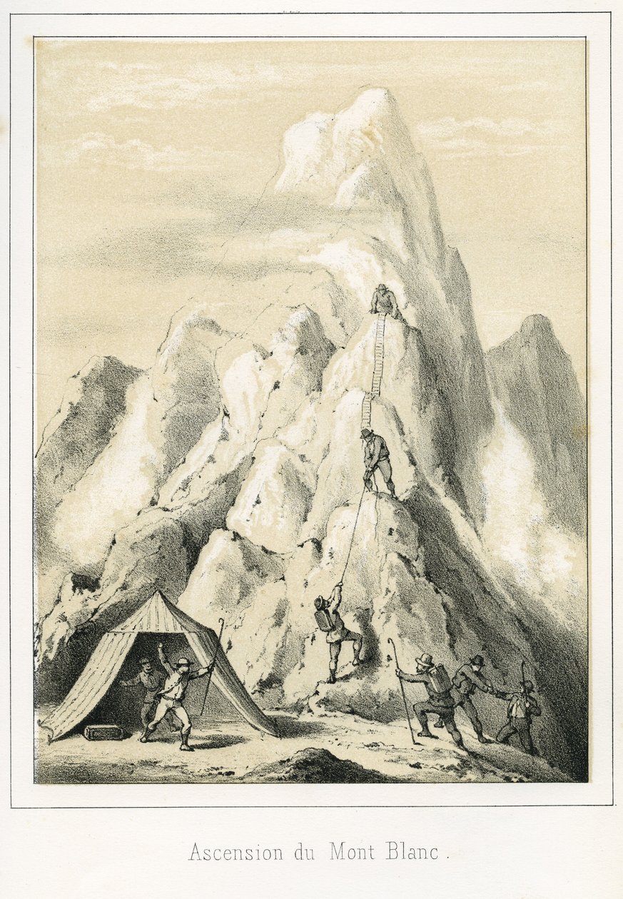 Mont Blancin lumivyöry, joka johti kolmen oppaan kuolemaan. R. Delasallen kaiverrus "" Ciel Terre et Mer", noin 1860 tekijältä Unbekannt