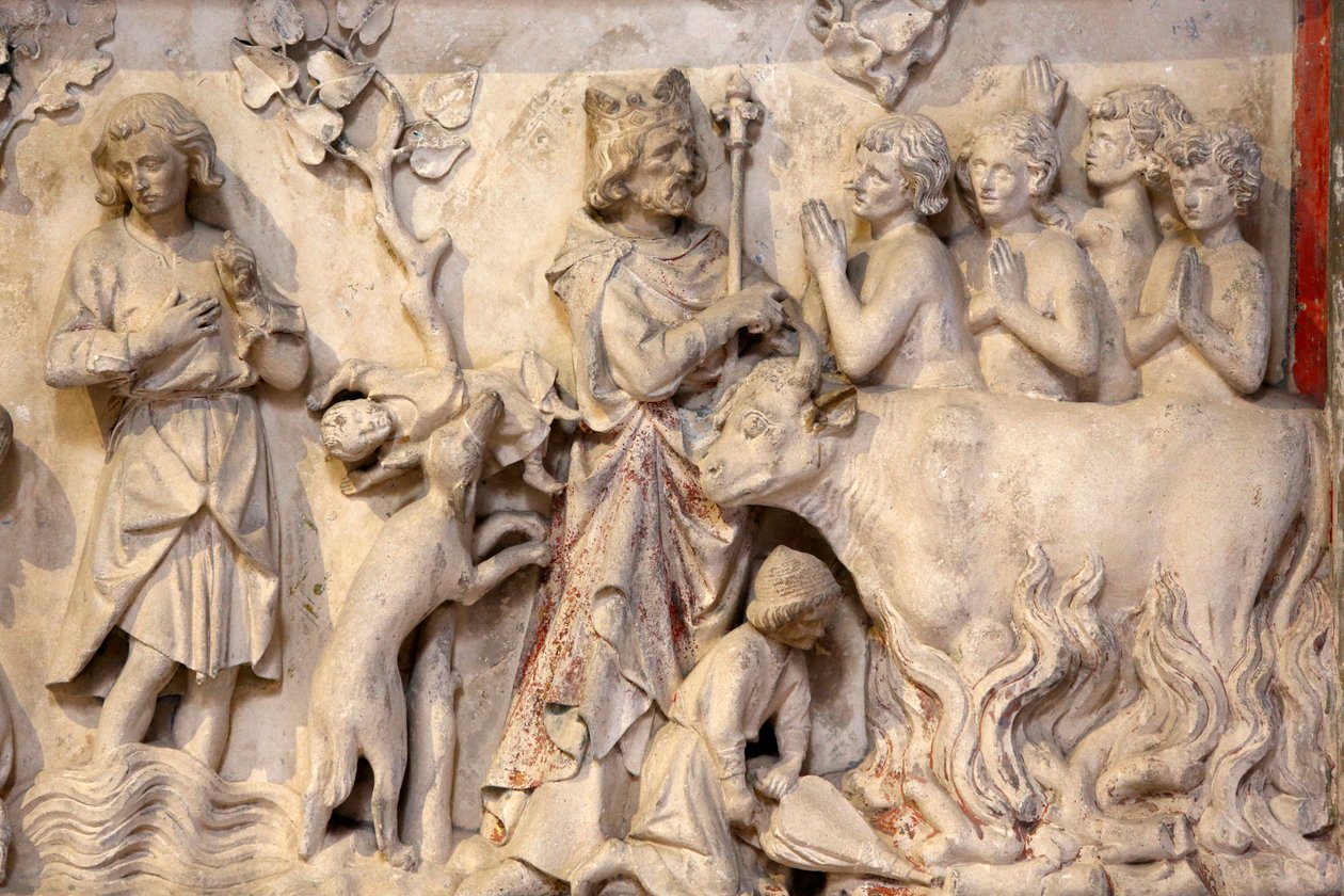 Basilica of St, Denis, Matala kohokuvio, Kuvaus ihmisjoukosta rukoilemassa, kun kuningas meni ohi, Saint-Denis, Ranska tekijältä Unbekannt
