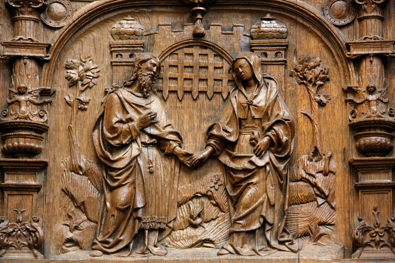 Pyhän Denisin basilika, Goillonin kappelin kojut (1500-luvun alku), Neitsyt Marian ja Joosefin avioliitto, Saint-Denis, Ranska tekijältä Unbekannt