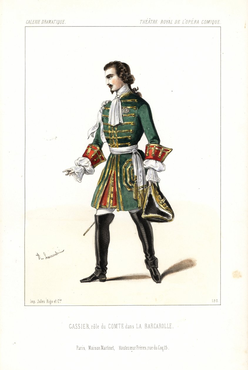 Bassbaritoni Edouard Gassier komissaarin roolissa Auberin teoksessa La Barcarolle, Opera Comique. tekijältä Unbekannter Künstler