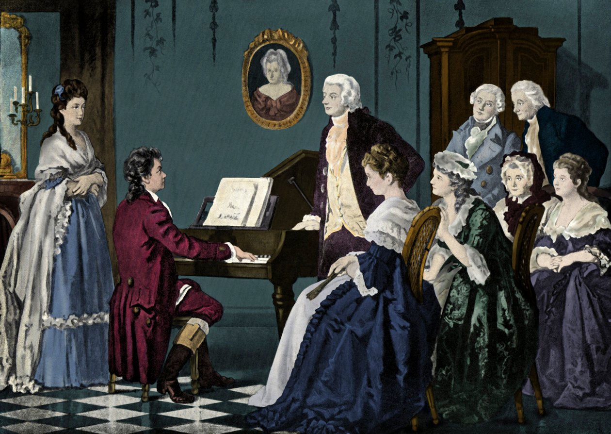 Beethoven soittamassa Wolfgang Amadeus Mozartissa tekijältä Unbekannter Künstler