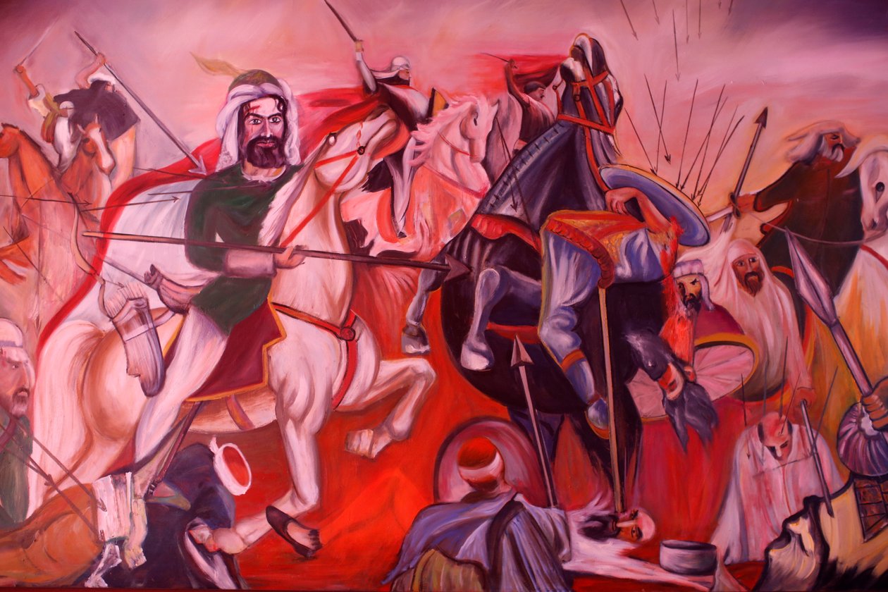 Bektachi (Bektashi) asuu Gjakovessa, Kosovossa. Karbalan taistelua kuvaava maalaus. (kuva) tekijältä Unbekannt