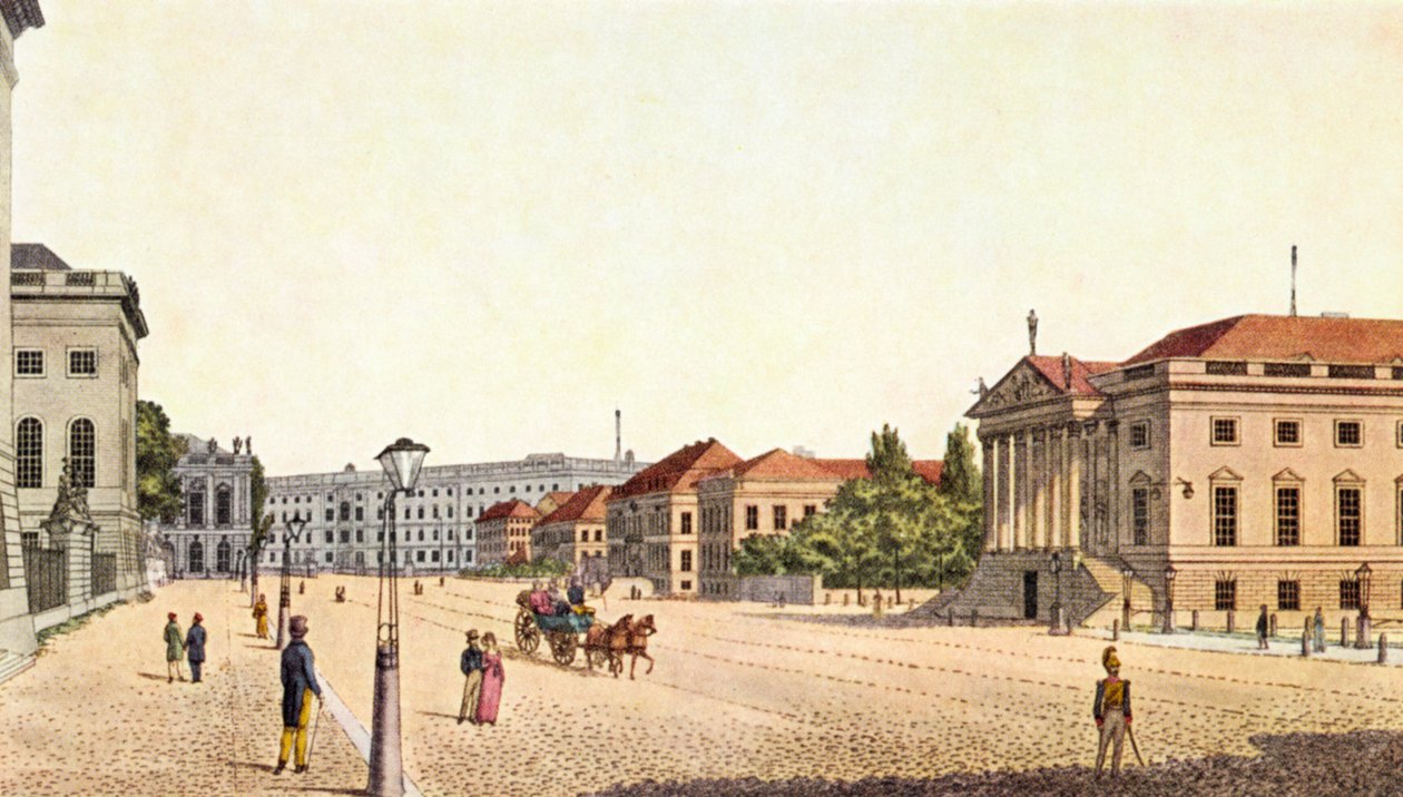 Berliini - Unter den Lindenin bulevardi ja Berliinin valtion oopperatalo, 1800-luvun loppu / 1900-luvun alku (painokuva) (kuva) tekijältä Unbekannter Künstler