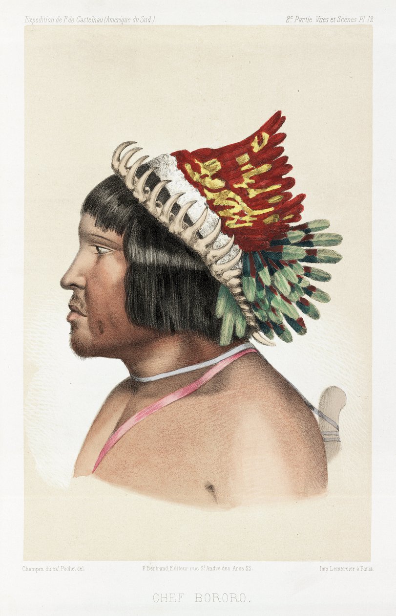Bororon päällikkö, Etelä-Amerikka, n. 1843-1847 tekijältä Unbekannt