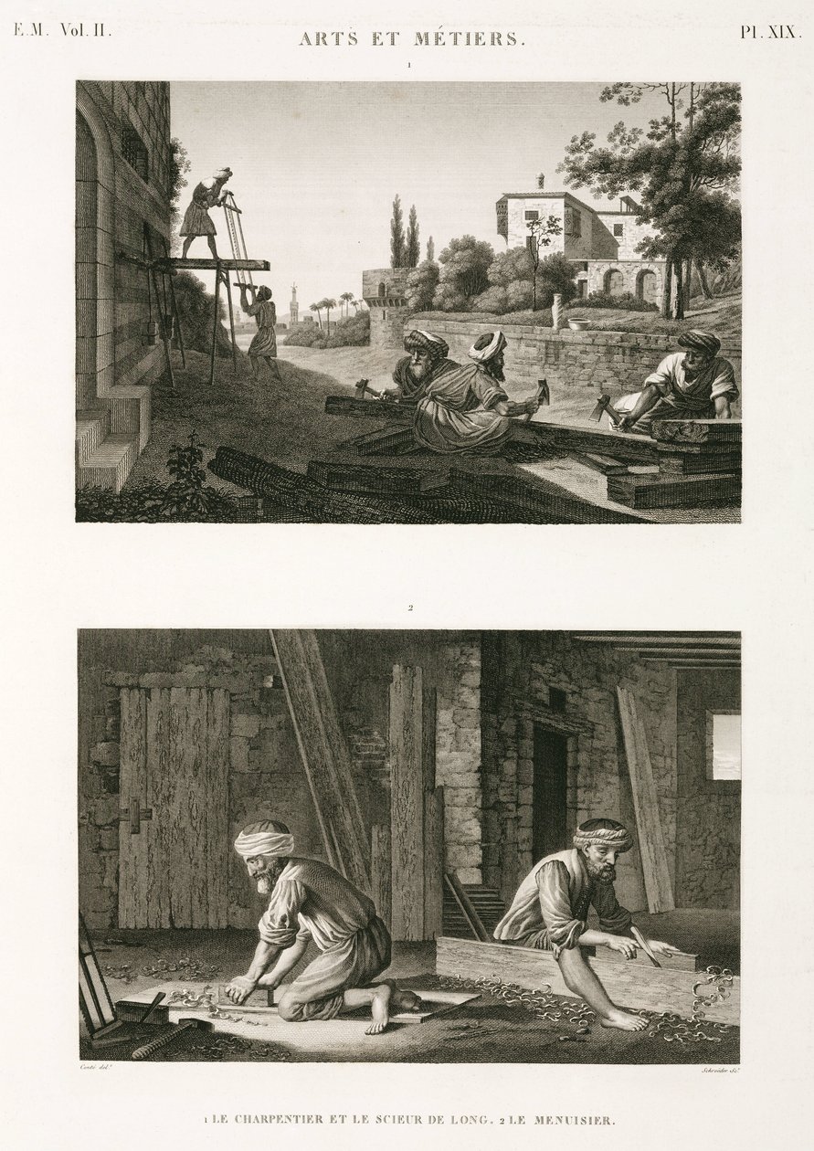 Rakennus- ja korjauspuusepät ja puusepät, Egypti, n. 1798 tekijältä Unbekannt