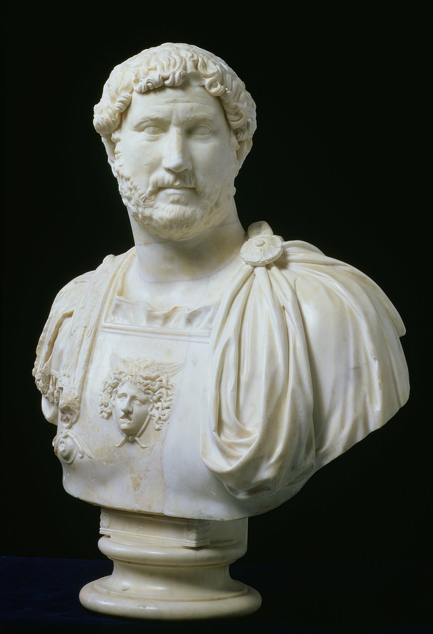 Keisari Hadrianuksen (Publius Aelius Hadrianus) (76-138) rintakuva, noin 130 jKr (marmori) tekijältä Unbekannt