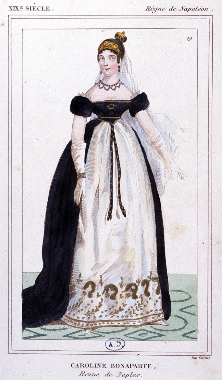 Caroline Bonaparte, noin 1810 (kaiverrus). tekijältä Unbekannter Künstler