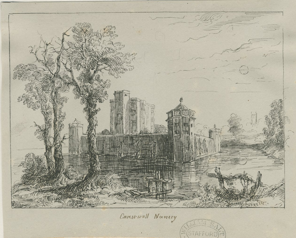 Caverswall Castle: mustepiirros ja [?1800-luku] tekijältä Unbekannt