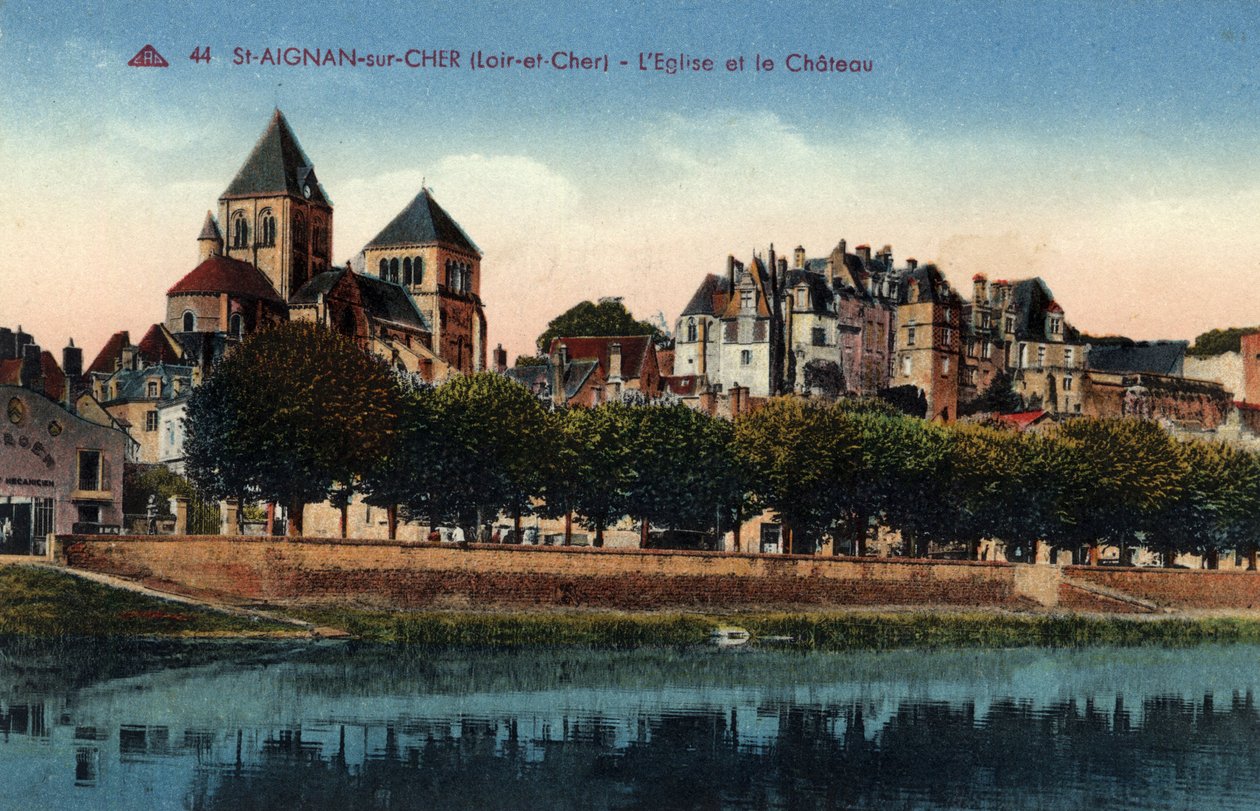 Keskusta, Loir et Cher (41), Saint Aignan sur Cher (Saint-Aignan-sur-Cher): näkymä kaupunkiin, kirkko ja linna - Postikortti 1800-1900-luvun lopulla tekijältä Unbekannt