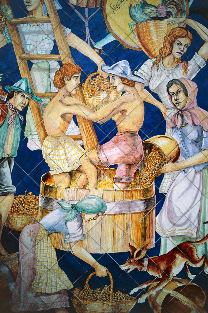 Keraaminen laattapaneeli, joka kuvaa satoa, Vietri sul Mare, Campania, Italia, Yksityiskohta tekijältä William M. Timlin