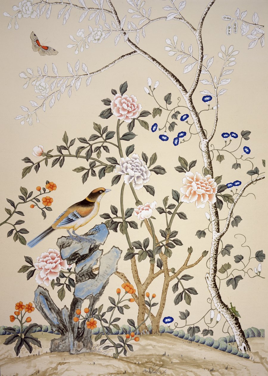 Chinoiserie tapetti, Marble Hill House, Twickenham, Richmond, Middlesex, Iso-Britannia tekijältä Unbekannter Künstler