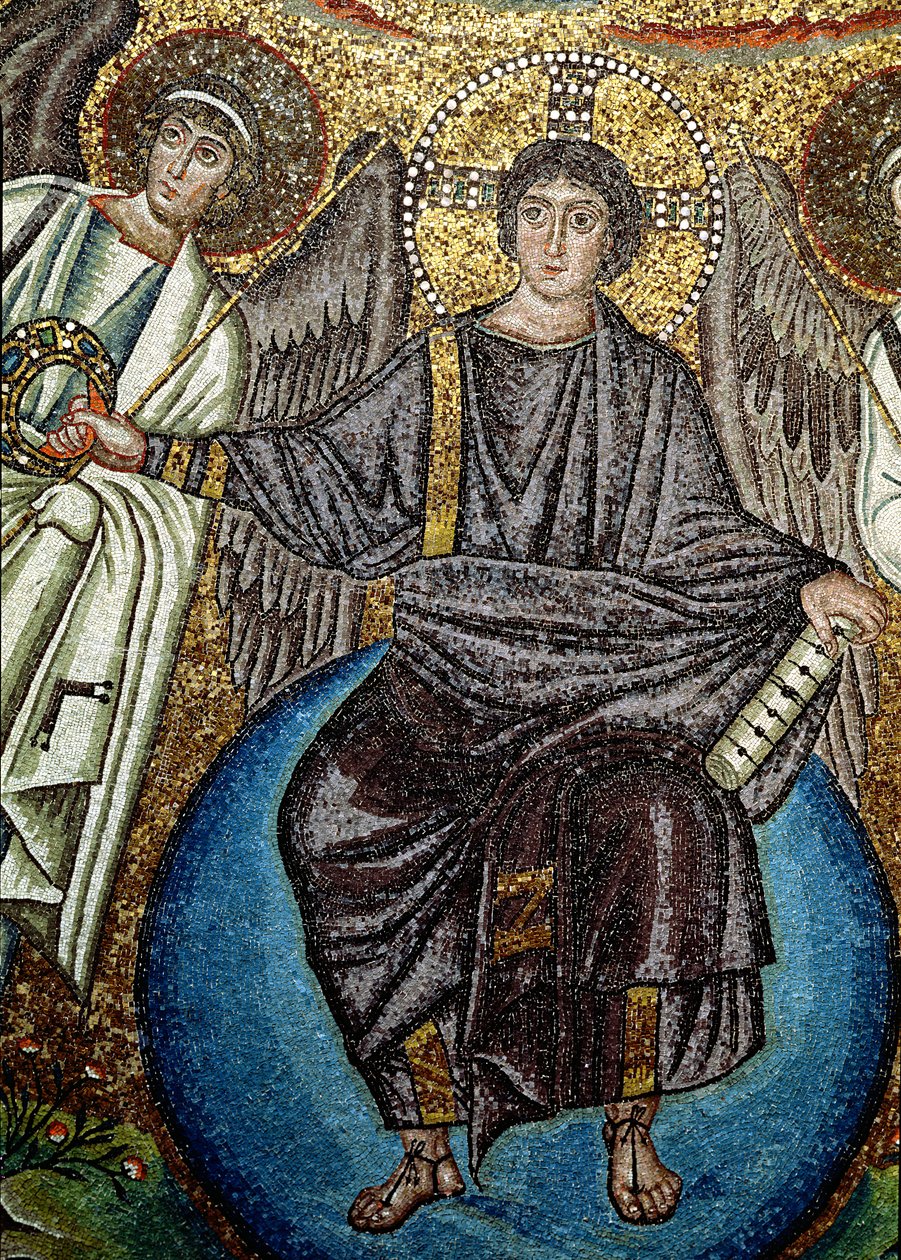 Kristus ja enkelit, yksityiskohta apsiksen ylhäältä, 6. vuosisata (mosaiikki) tekijältä Unbekannt