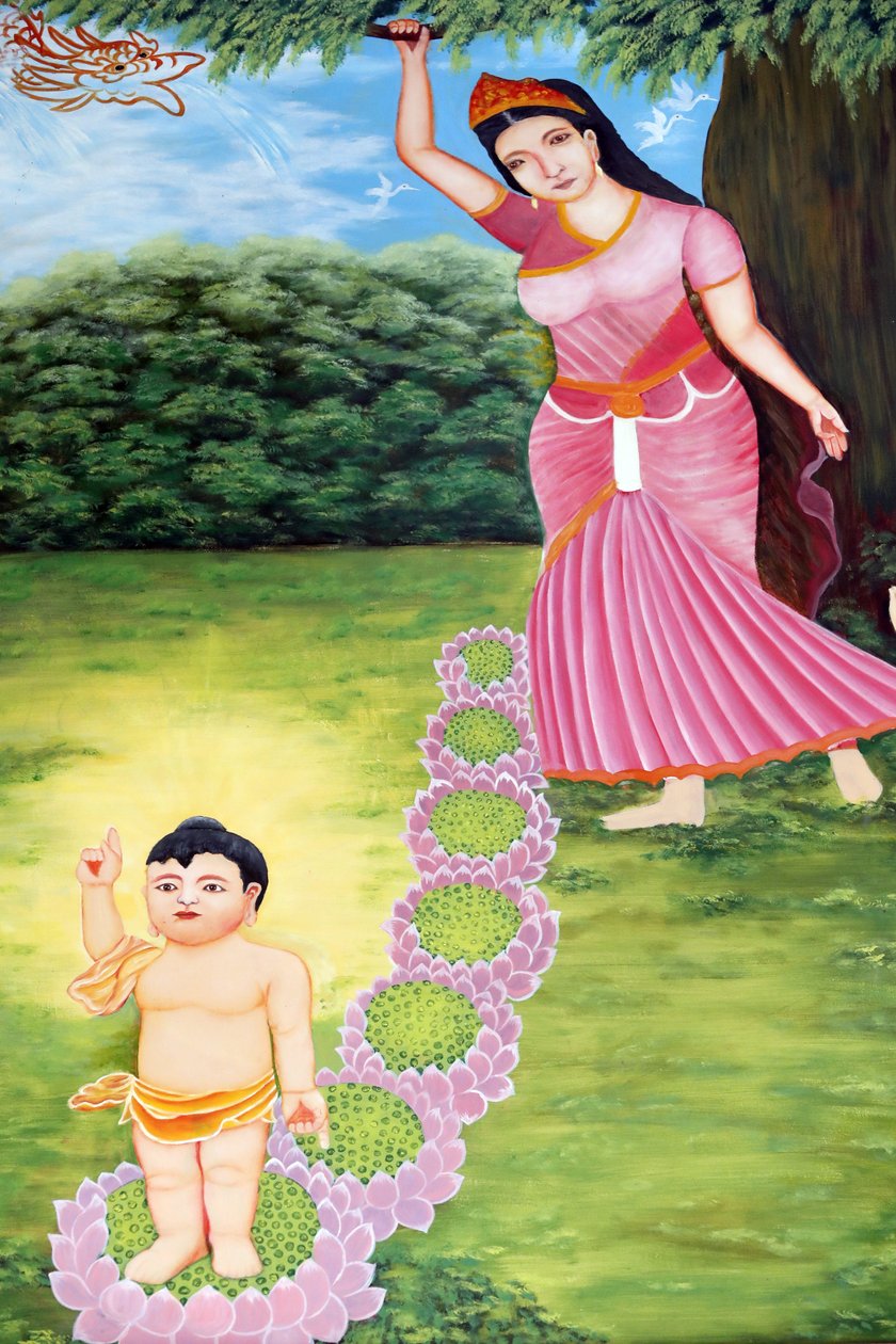 Chua Tu Quang buddhalainen temppeli. Prinssi Siddhartha Gautama, Buddha lapsena. Sanotaan, että lapsi syntyi täysin hereillä. Hän osasi puhua ja kertoi äidilleen, että hän oli tullut vapauttamaan koko ihmiskunnan kärsimyksestä. Vung Tau. Vietnam. tekijältä Unbekannt
