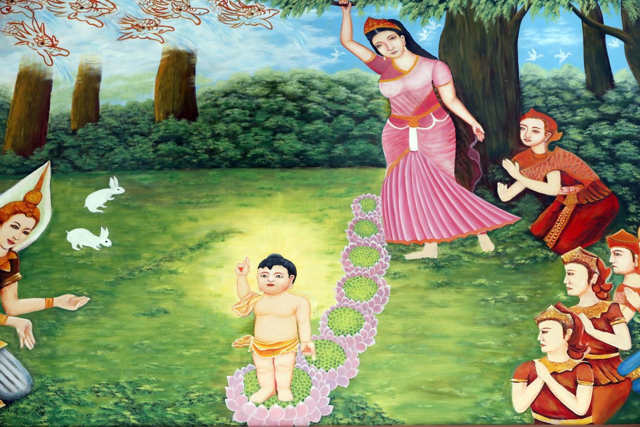 Chua Tu Quang buddhalainen temppeli. Prinssi Siddhartha Gautama, Buddha lapsena. Sanotaan, että lapsi syntyi täysin hereillä. Hän osasi puhua ja kertoi äidilleen, että hän oli tullut vapauttamaan koko ihmiskunnan kärsimyksestä. Vung Tau. Vietnam. tekijältä Unbekannt