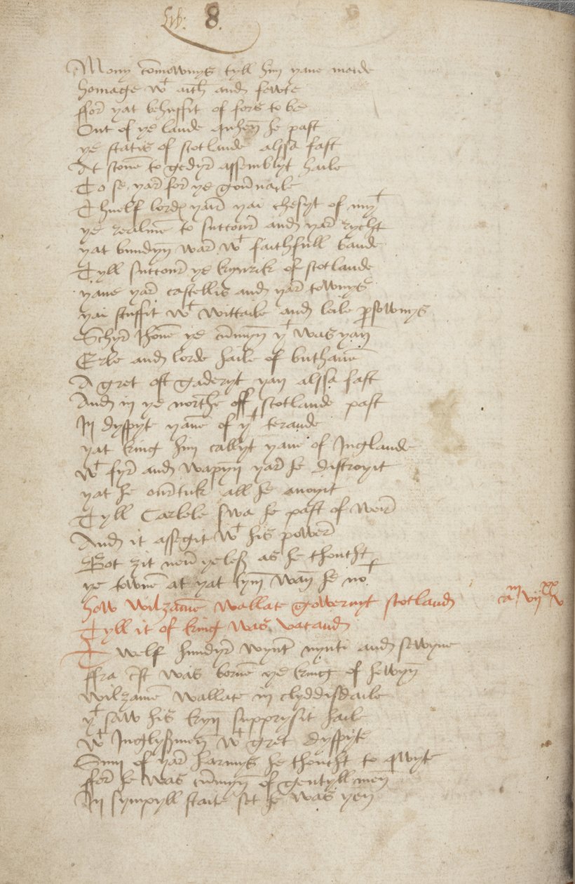 Kopio Chronicle Andrew of Wyntoun, Fol 319 verso, yksityiskohta, n. 1550 (muste paperille) tekijältä Unbekannt
