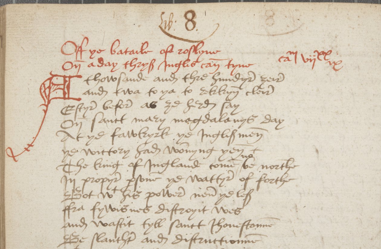 Kopio Chronicle Andrew of Wyntoun, Fol 325 verso, yksityiskohta, n. 1550 (muste paperille) tekijältä Unbekannt