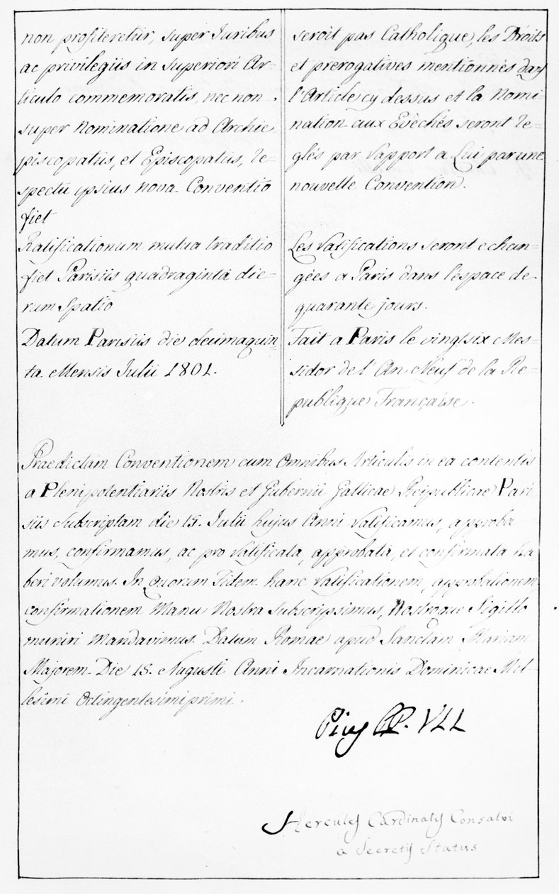 Kopio Napoleonin ja paavi Pius VII:n välisestä konkordaatista paavin allekirjoituksella tekijältä Unbekannt