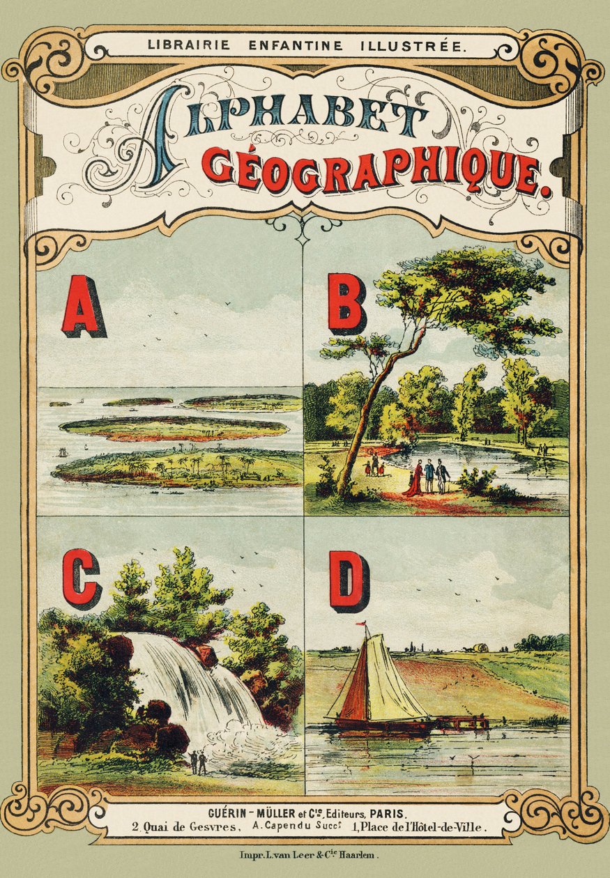 Kansi: A: saaristo, B: Bois de Boulogne, C: vesiputous, D: pato - Kaiverrus otettu maantieteellisestä aakkosesta. Guerin-Muller et Cie, kustantajat, Pariisi tekijältä Unbekannt