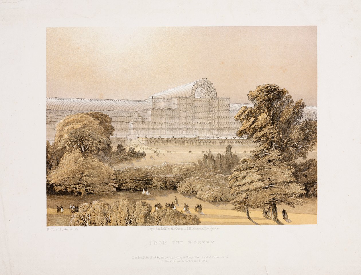 Crystal Palace, suuren näyttelyn jälkeinen Crystal Palace from the Rosery, n. 1855 tekijältä Unbekannter Künstler