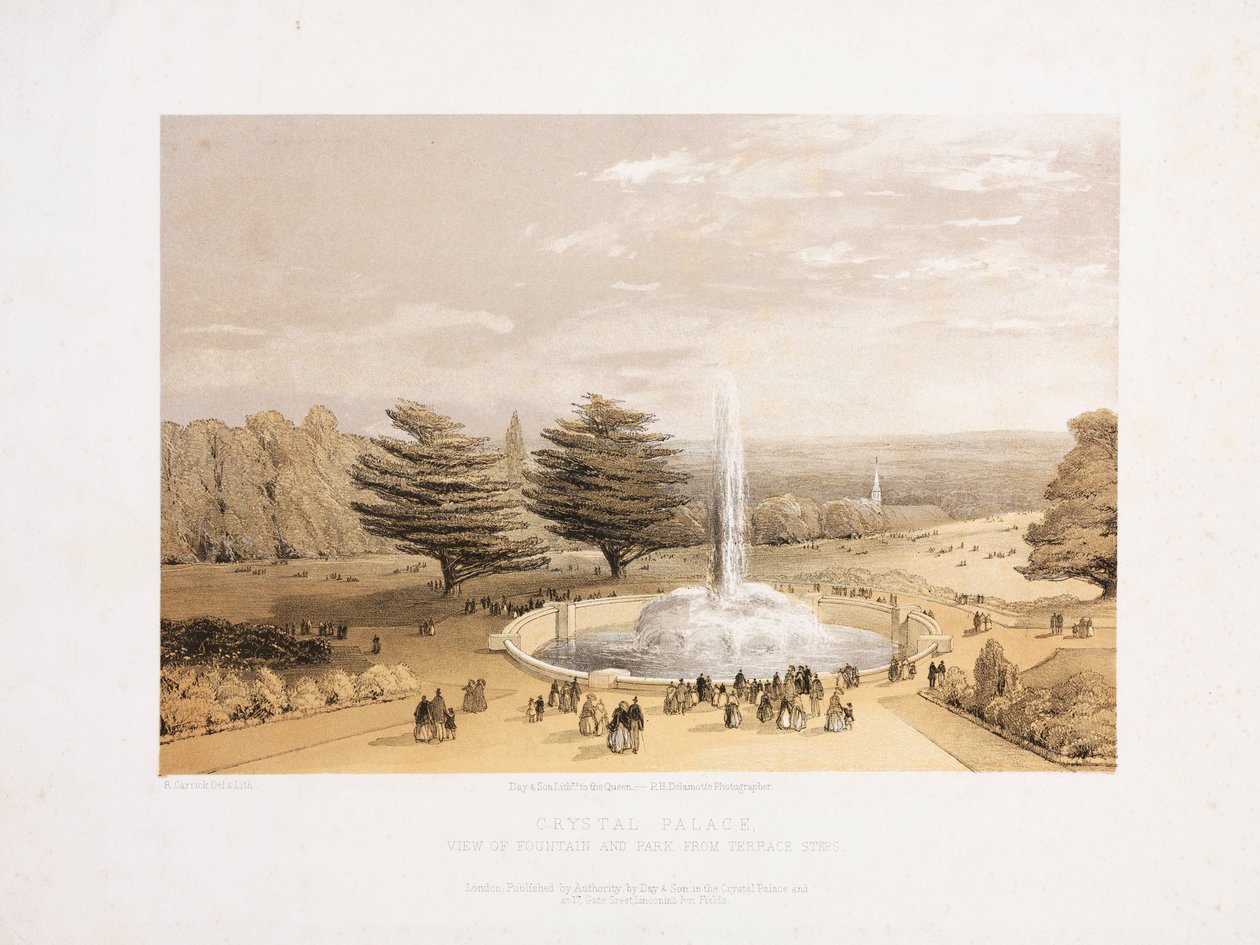 Crystal Palace, post-gran exposició La font i el parc des de les escales de la terrassa del Crystal Palace, c 1855 finlandès tekijältä Unbekannt