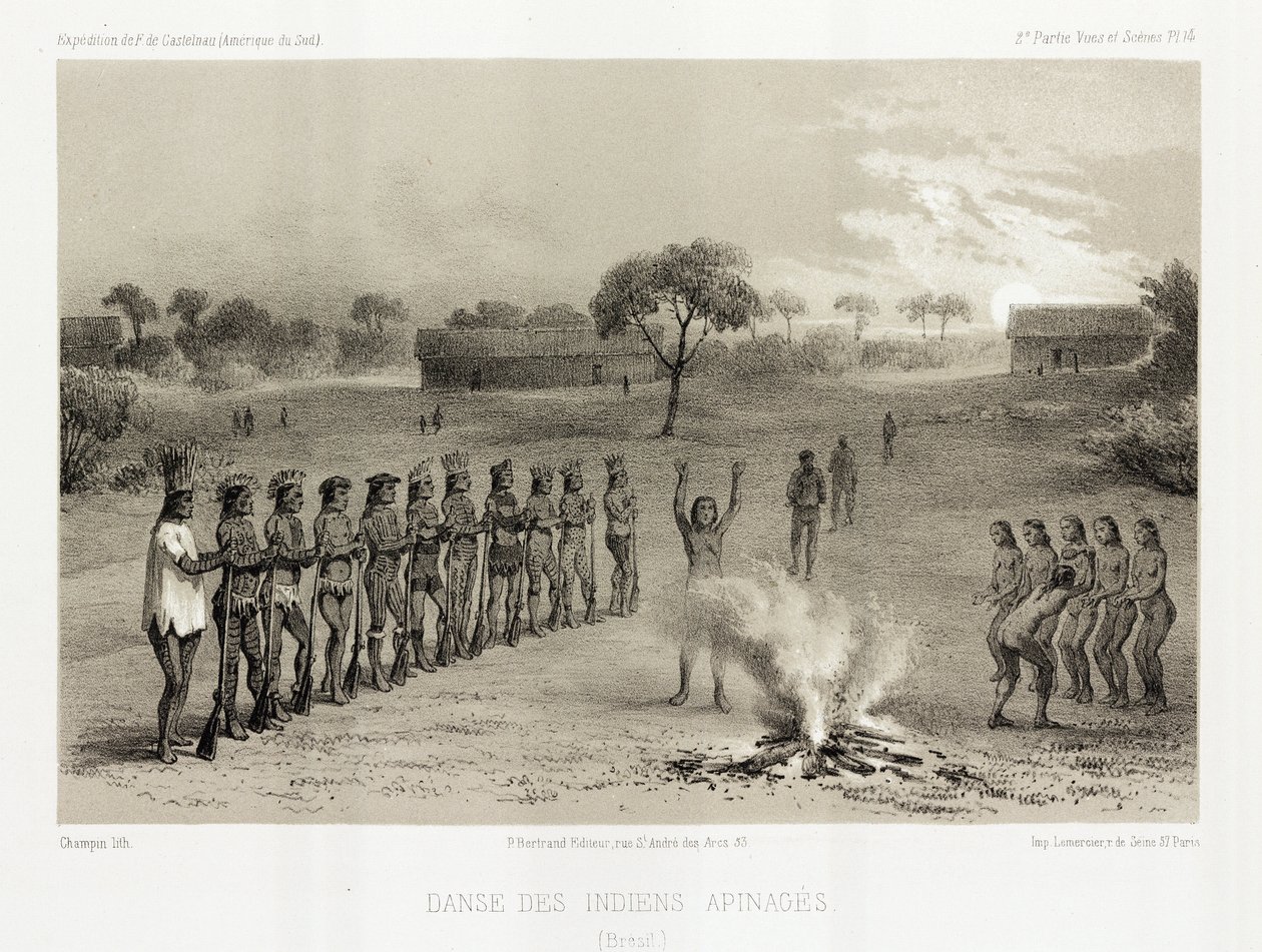Apinage-intiaanien tanssi, Brasilia, n. 1843-1847 tekijältä Unbekannt