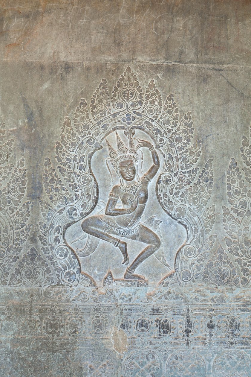 Tanssiva Apsara-relief läntisellä ulkoseinällä, Angkor Wat, Kambodža (kuva) tekijältä Unbekannter Künstler