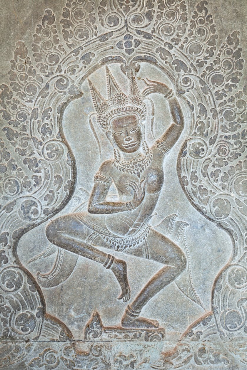 Relevo Apsara dançante na parede externa ocidental, Angkor Wat, Camboja (foto) finlandês tekijältä Unbekannter Künstler