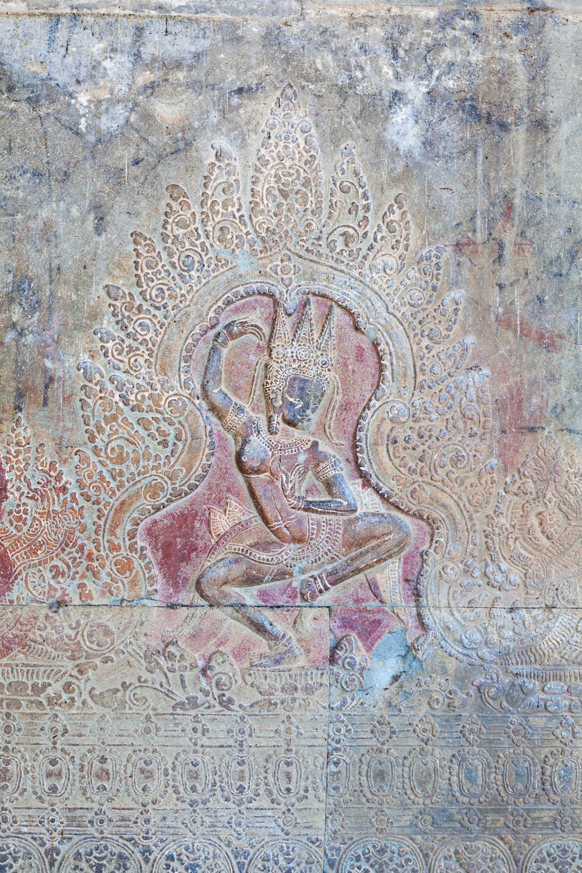Tanssiva Apsara-relief läntisellä ulkoseinällä, Angkor Wat, Kambodža (kuva) tekijältä Unbekannter Künstler