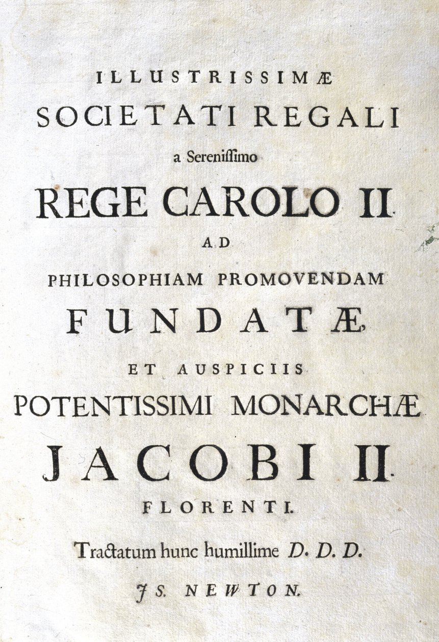 Newtonin "Principia Mathematican" omistussivu tekijältä Unbekannt