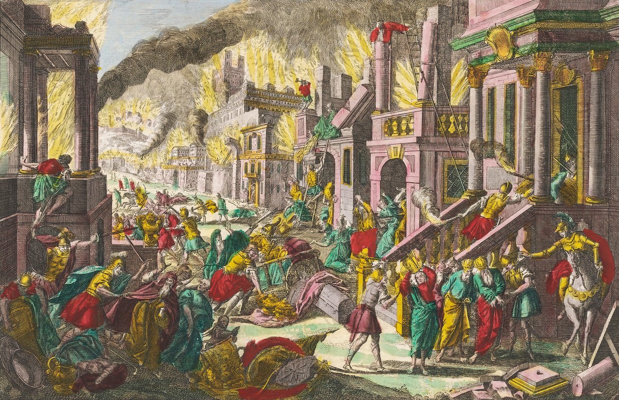 Nebukadnessar II tuhosi Jerusalemin. 1700-luku (kaiverrus) tekijältä Alec Hunter