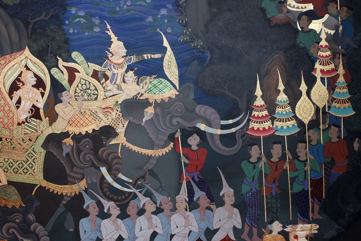 Yksityiskohta seinämaalauksesta Buddhapadipa-temppelin Uposathassa (pyhäkkösali), Wimbledon, Grande-Bretagne tekijältä Unbekannt
