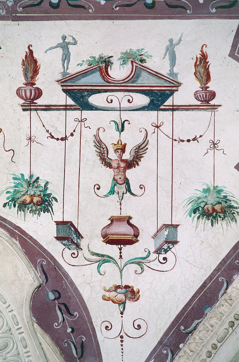 Yksityiskohta Grotesques-salin katosta (1500-luku), Della Mantan linna, Manta (Cuneo), Piemonte, Italia tekijältä Benjamin Baud