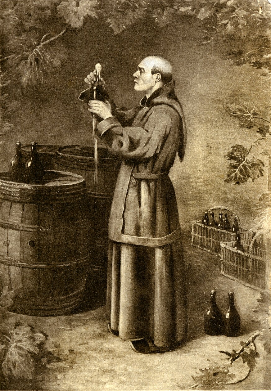 Dom Perignon löysi sammalta vuonna 1714 - 1900-luvun alku (kaiverrus) tekijältä Alec Hunter